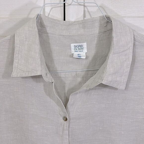 Sigrid Olsen 100% Linen Light Beige Long Sleeve Size Large - Picture 4 of 11